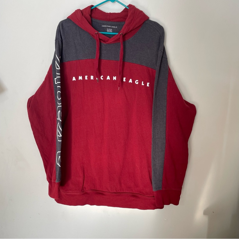 American Eagle Outfitters Men's Red and Gray Hoodie